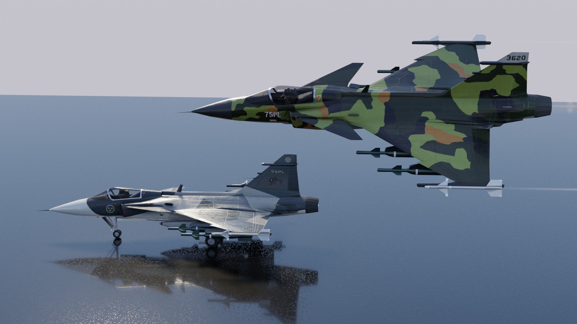 Saab JAS-39 Gripen jet fighter lowpoly 3D model https://p.turbosquid.com/ts-thumb/0e/vL5zH1/bm/preview15/jpg/1707342483/1920x1080/fit_q87/dd8faa393a13b4c77c6833450467b06a8b4d3264/preview15.jpg