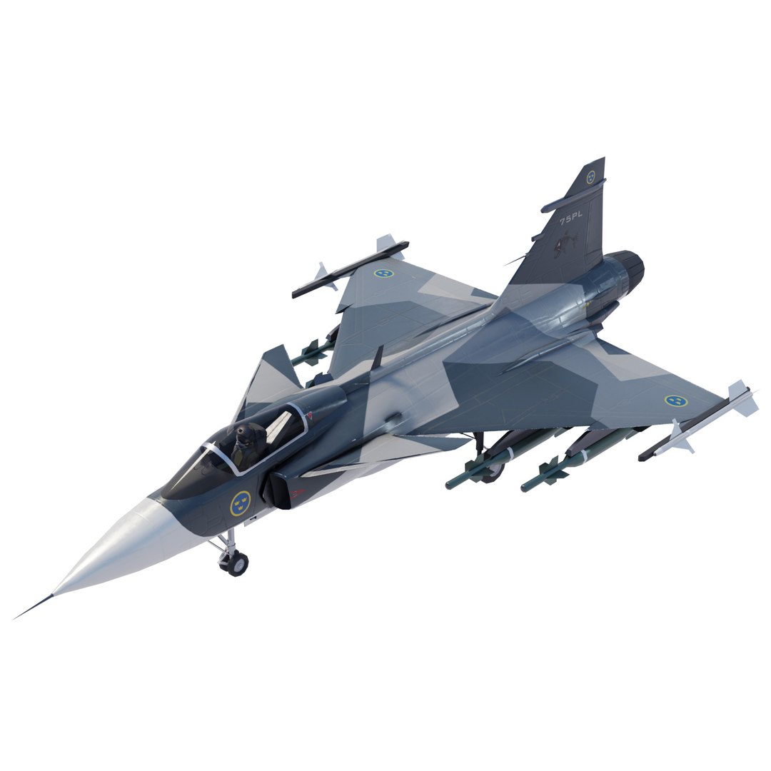 Saab JAS-39 Gripen jet fighter lowpoly 3D model https://p.turbosquid.com/ts-thumb/0e/vL5zH1/xx/preview01a/jpg/1707342477/1920x1080/fit_q87/f544df248b0f74fc2dc956125a7de5881f208015/preview01a.jpg
