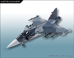 Saab JAS-39 Gripen jet fighter lowpoly 3D model