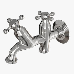 Classic Double Outlet Chrome Wall Tap with Cross Handles
