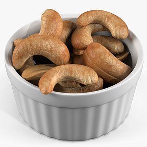 Roasted Cashew Nuts in Ceramic Bowl White