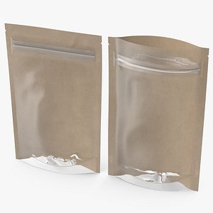 Zipper Kraft Paper Bags with Transparent Front 50 g Mockup 3D model