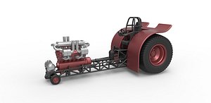 Diecast Pulling tractor with single turbo engine V12 Version 2 Scale 1 to 25 model