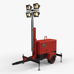 PBR Mobile Light Tower Generator A - Red 3D model