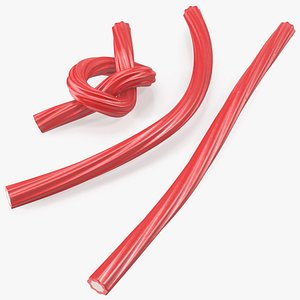 Red Gummy Candies Licorice Twisted Rope Set 3D model