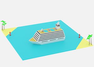 Lowpoly Cartoon Cruise Ship