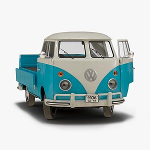 Volkswagen Type 2 Single Cab Pick Up Rigged Blue 2 3D Model