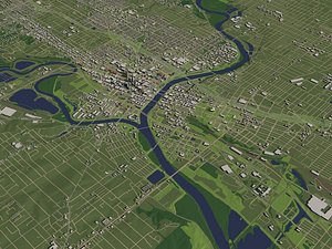 Des Moines Iowa USA in 20 km x 20 km - city and urban 3D