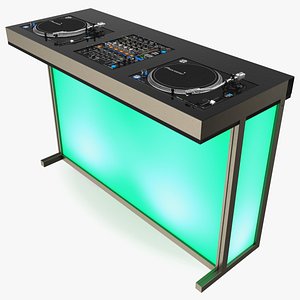 DJ Console with Mixer Pioneer and Green Lighting 3D model