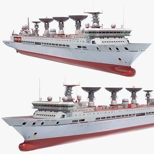 3D Ocean Surveillance Vessel with Communication Domes Red Simplified model