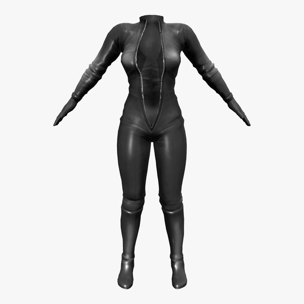 3D Front Zip Open Catsuit model