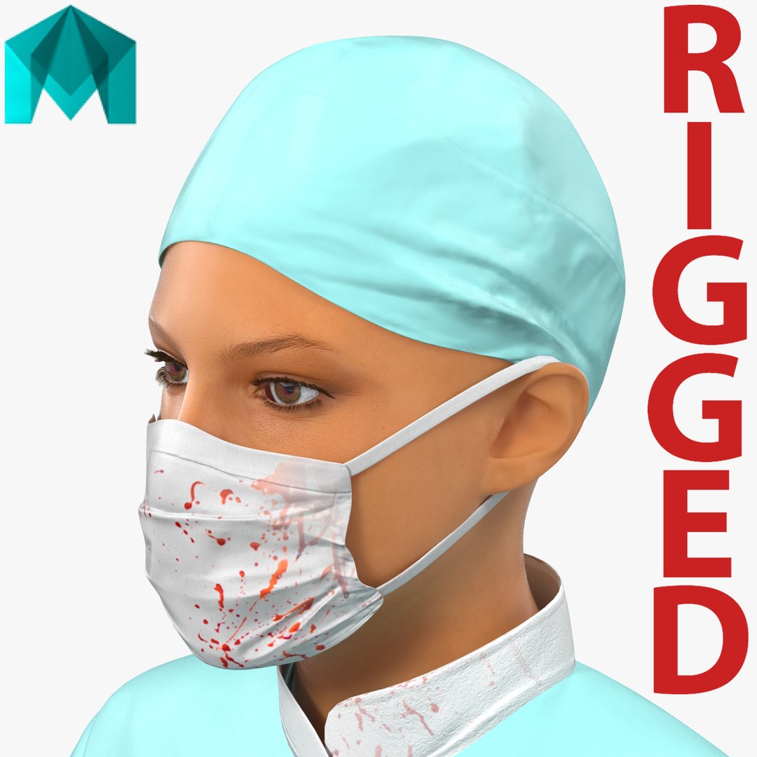 Female Surgeon Mediterranean with blood Rigged for Maya 3D Model 3D model preview
