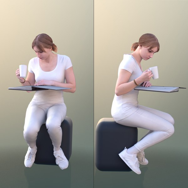 3D young reading documents model