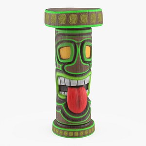 Grinning Tiki Bar Stool with Green Outline Multicolor 3D