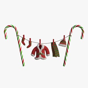 3D Santa Clothes Hanging On Clothes Line model