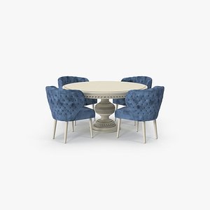 3D Blue Fabric Velvet Dining Table Set for 4 Persons