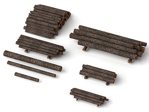 Firewood Logs Timber Wood Pile Asset Set 3D model