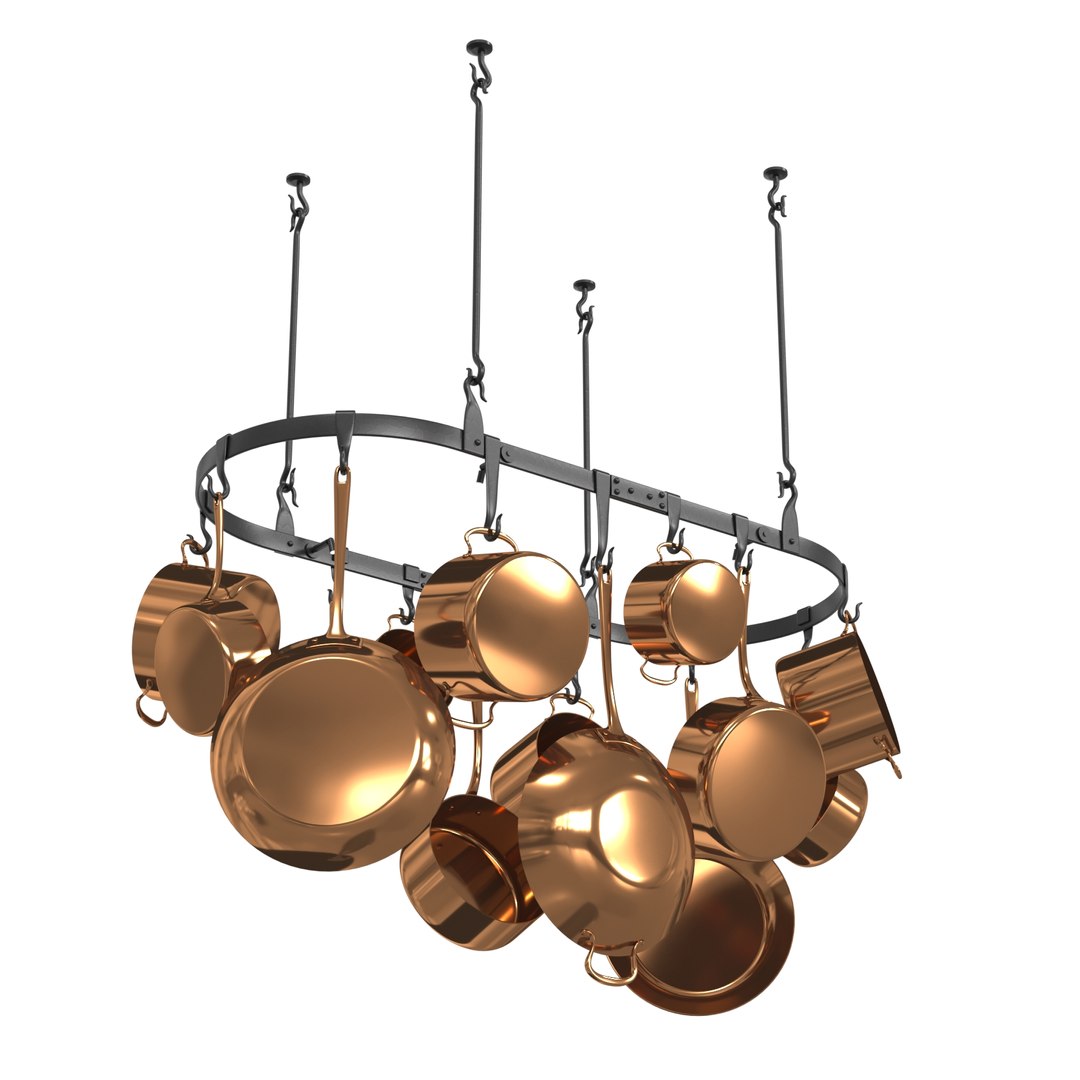 3D Ceiling Mounted Copper Pot Pan Rack - TurboSquid 2184393