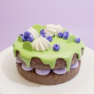 Matcha Chocolate Blueberry Cake 3D