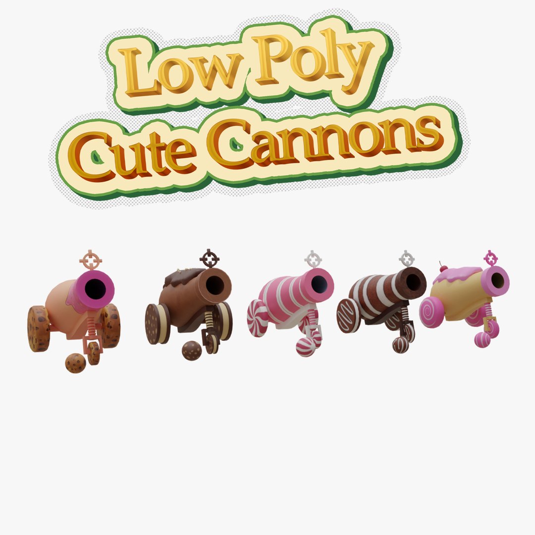 3D Low Poly Cute Cannons model https://p.turbosquid.com/ts-thumb/0i/doz3Ge/UM/searchimage/png/1668424304/1920x1080/fit_q87/bf836e8f8e05f37dcdf10e45f6ce43b2d229de2e/searchimage.jpg
