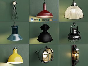 Vintage Industrial Pendant Light Studio Searchlight Wall Lamp 3D model