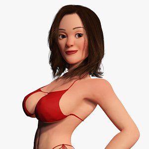 Stylized Cartoon Woman in Swimsuit