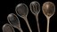 8 Old Wooden Cooking Spoons Ladles Rustic Antique Hand Made Carved Worn Kitchen Vintage Tool 8K PBR