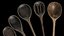 8 Old Wooden Cooking Spoons Ladles Rustic Antique Hand Made Carved Worn Kitchen Vintage Tool 8K PBR