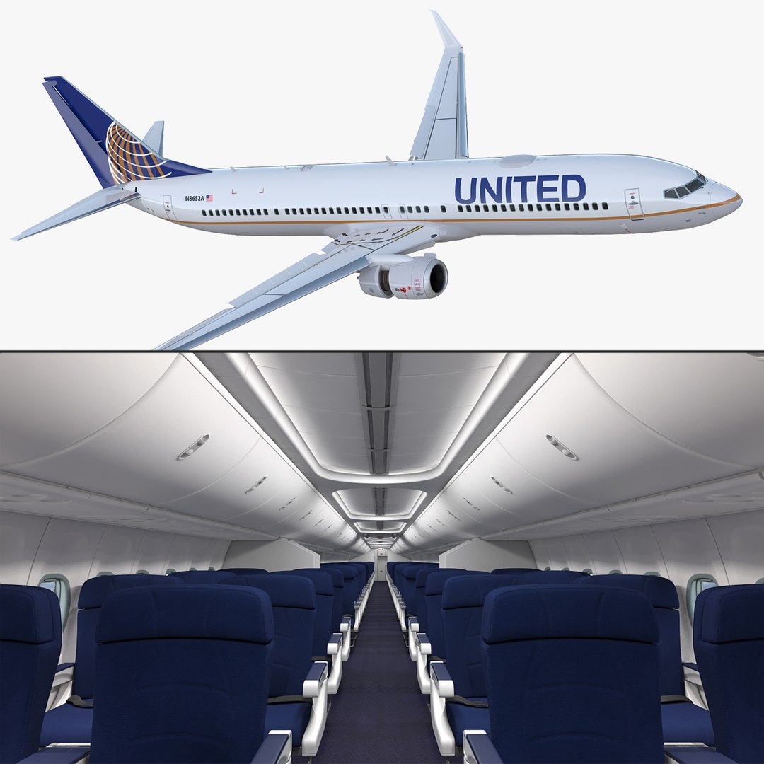 Boeing 737-900 with Interior and Cockpit United Airlines Rigged 3D Model 3D model preview