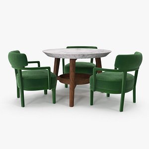 Dining Table Set for 3 Persons 3D model