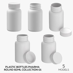 Plastic Bottles Pharma Round 60ml Collection 01 - 5 models 3D model