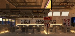Industrial Style Ruined Bar Restaurant Interior 3D Model