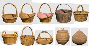 Low poly Wicker Basket Collection 01 3D