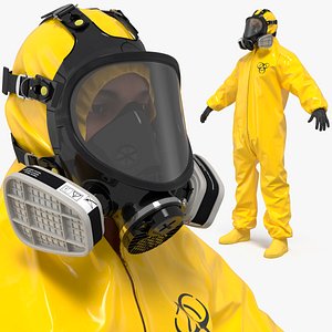 3D Biohazard Shielding Hazmat Outfit on Male Yellow