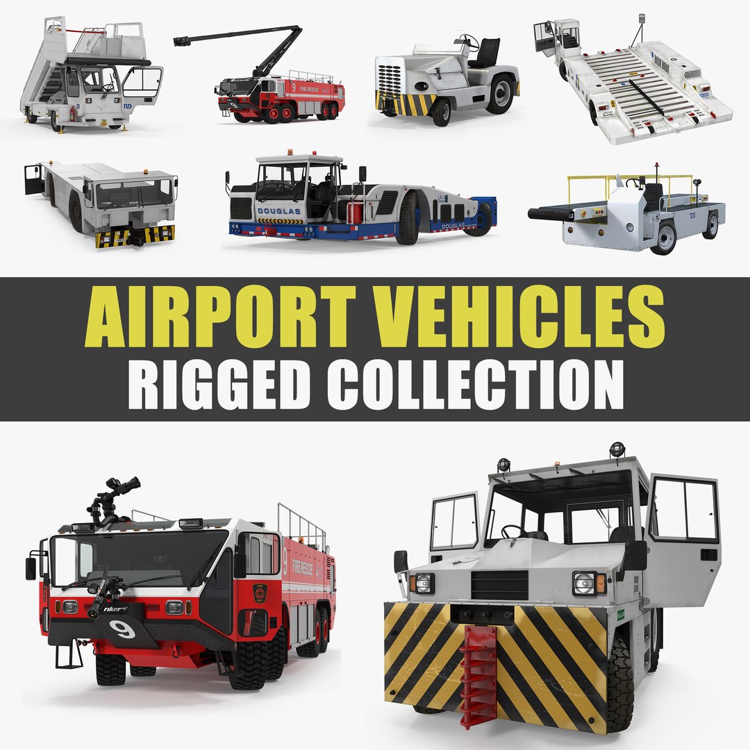 Rigged Airport Vehicles Collection1 3D model preview