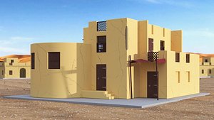 Cartoon Arab House with Cylindrical Extension