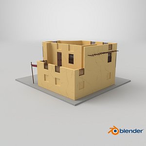 Cartoon Arab House with Cylindrical Extension 3D model