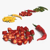 Whole Chili Peppers with Cut Segments Set Mixed