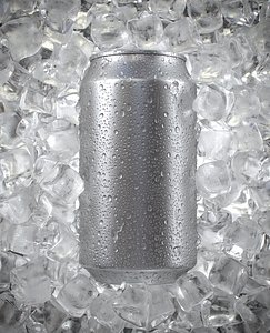 Beverage Can with Ice Cubes and Water Droplets 350ml