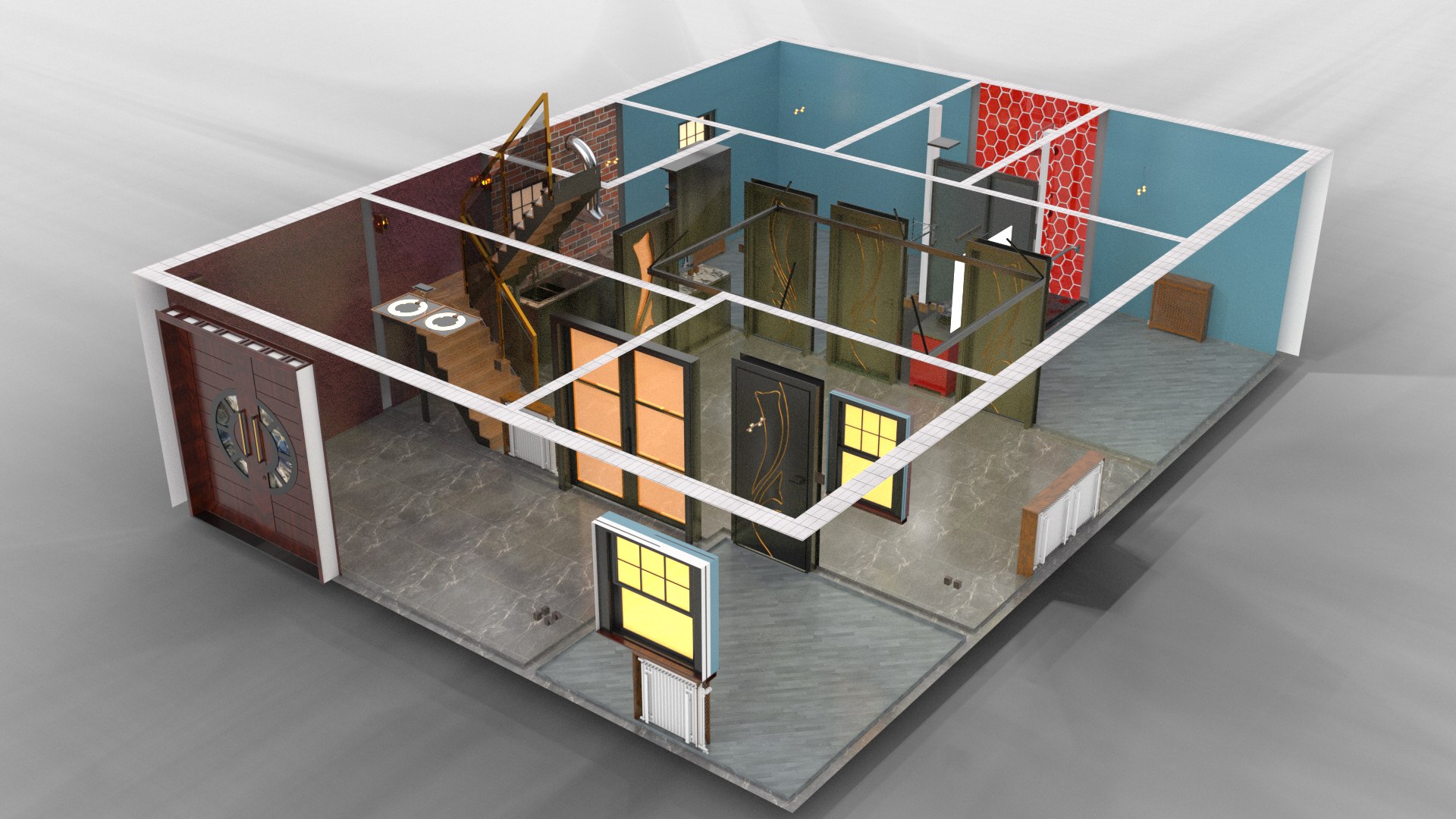 House Entry Floor Interior Design Without Furnitures 3D Model ...