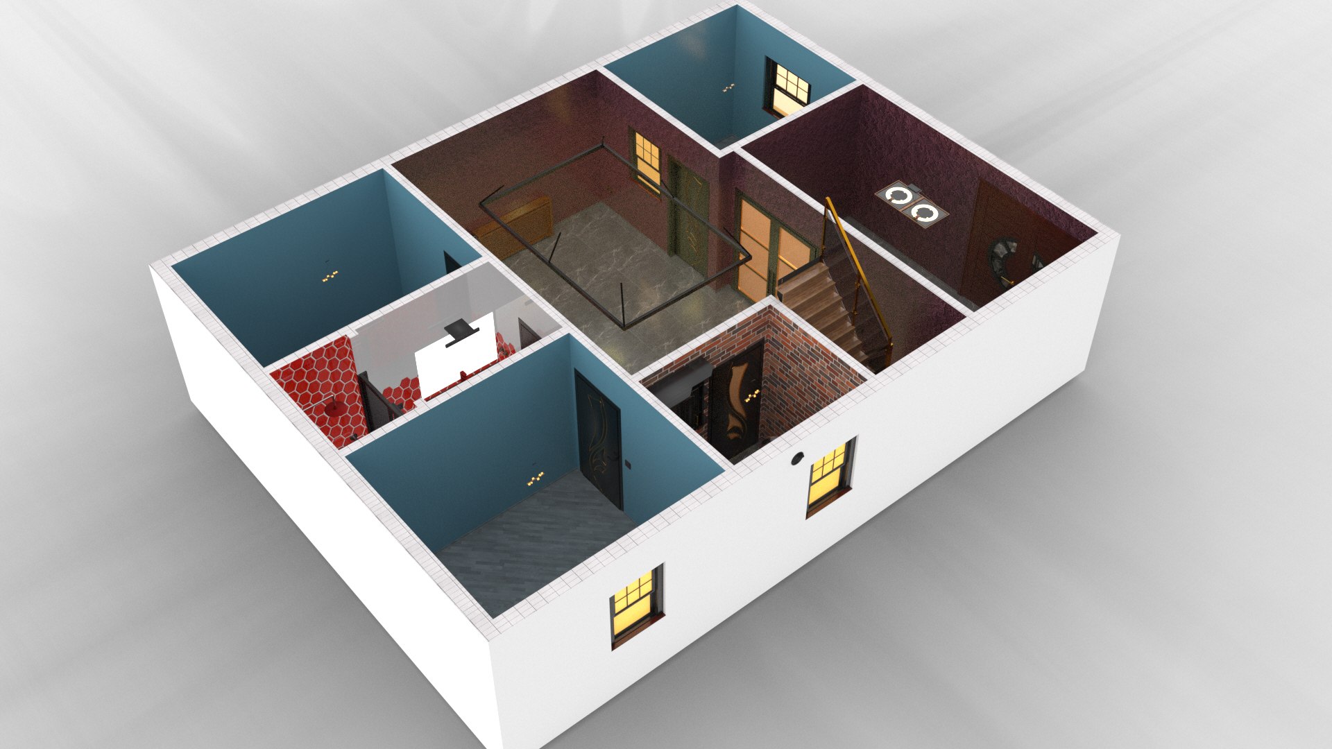 House Entry Floor Interior Design Without Furnitures 3D Model ...