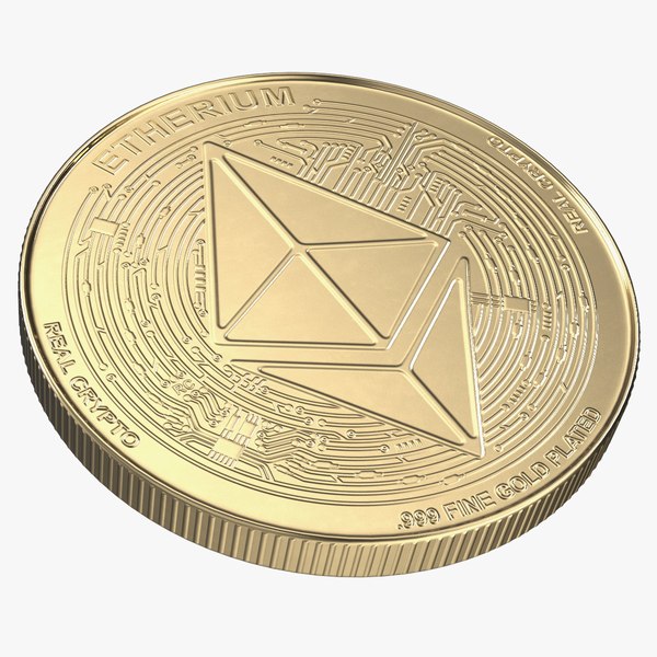 3D model Ethereum ETH Cryptocurrency Golden Coin