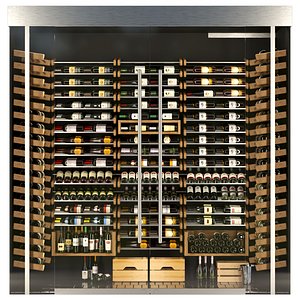 Large wine cooler with wine bottles