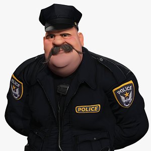 3D Stylized Cartoon Police Chief Rigged Fat Cop