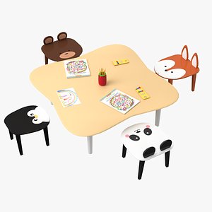 Chairs & Table Set For Kids 3D Model