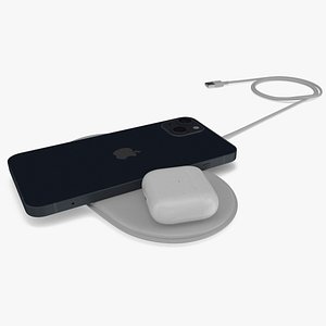Apple AirPower Wireless Charger with iPhone 14 Plus and AirPods 3 3D model