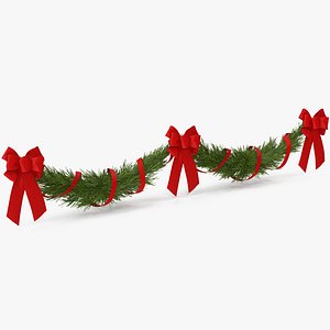 Christmas Garland v 4 with Red Bows and Ribbon 3D model