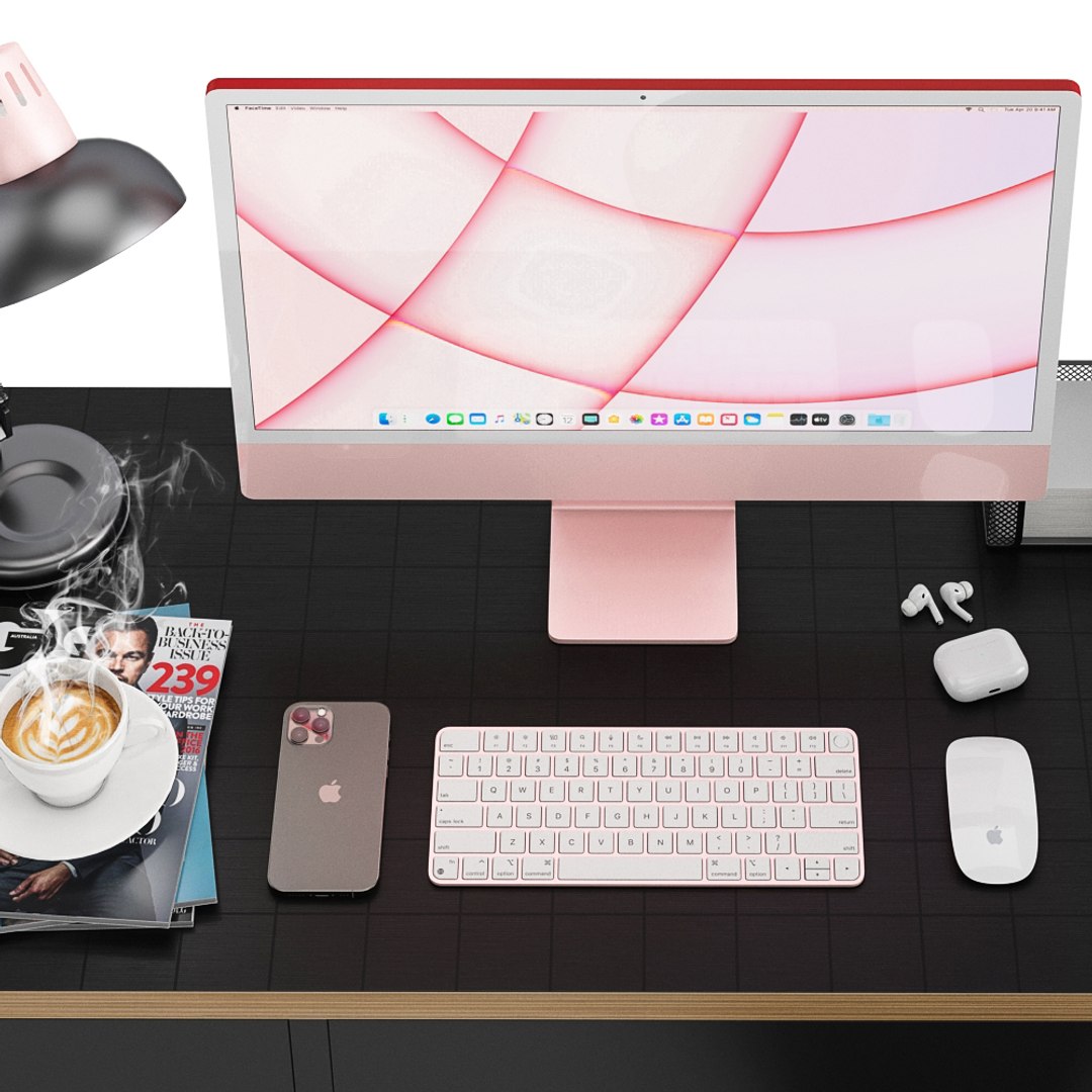 3D Model Workplace IMac Pink - TurboSquid 1765627