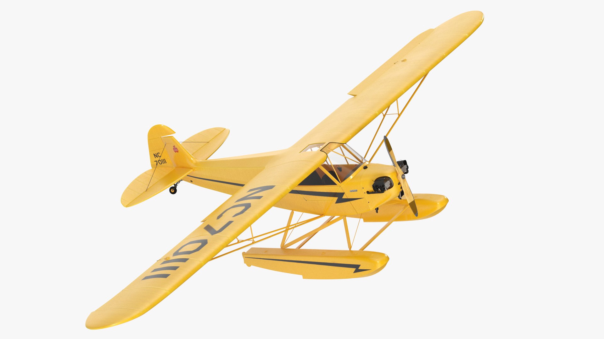 Classic Monoplane Aircraft Piper J-3 with Floats Rigged 3D model preview