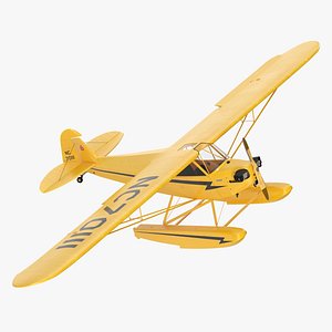 Classic Monoplane Aircraft Piper J-3 with Floats Rigged